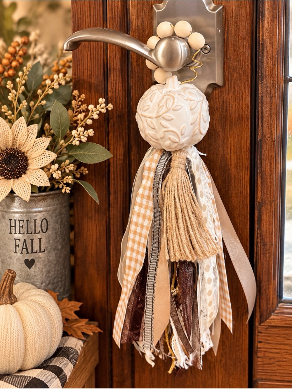 Tassel Door Hanger with Cream embossed Pumpkin Accent